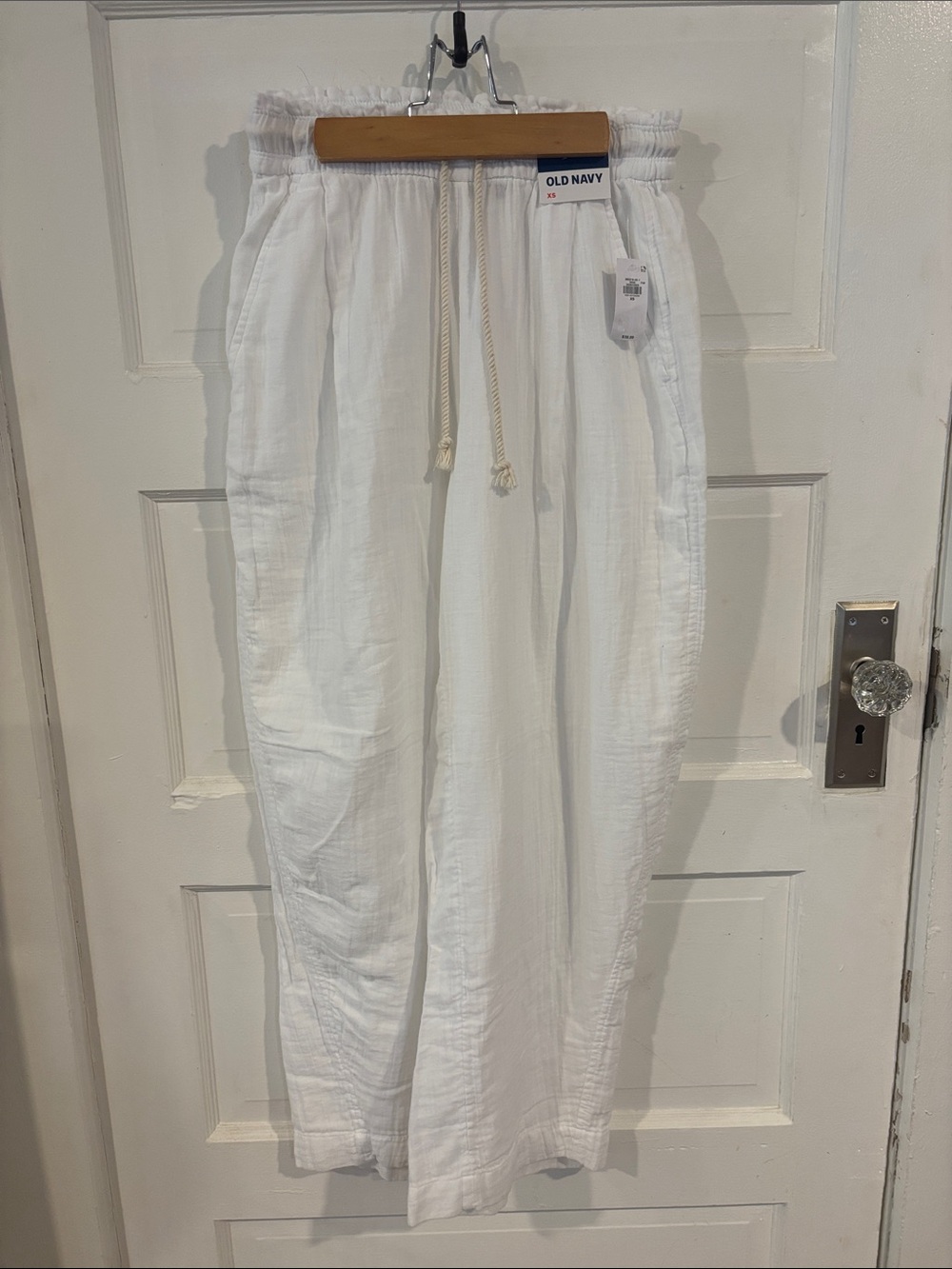 NWT Old Navy White Linen-Blend Drawstring Barrel Leg pants Size XS